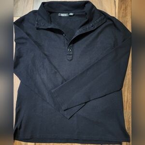 NWOT Mens XXL Claiborne Thick Black Long Sleeved Two Button Polo Shirt